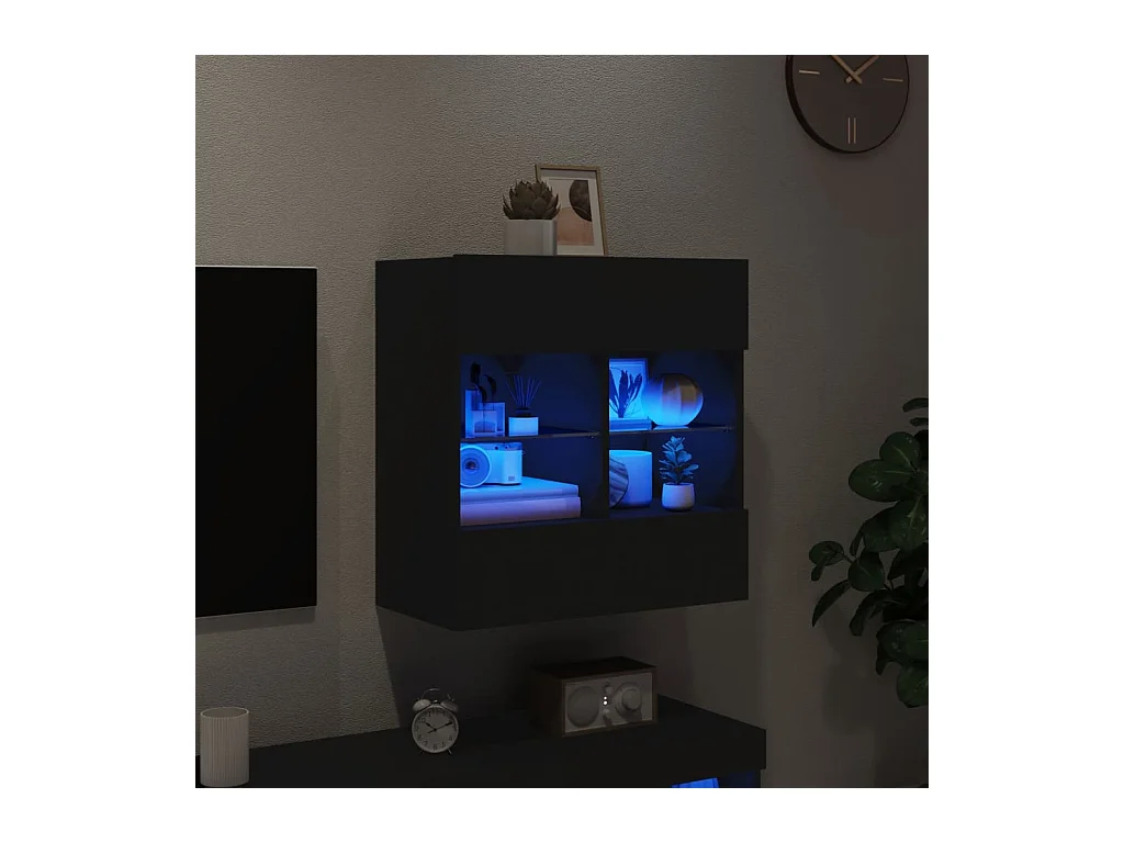 Mueble de TV de pared con luces LED negro 58,5x30x60,5 cm