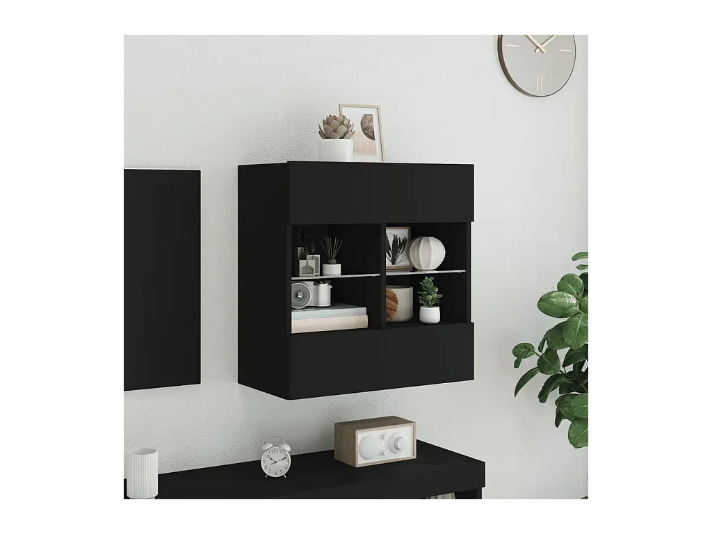 Mueble de TV de pared con luces LED negro 58,5x30x60,5 cm