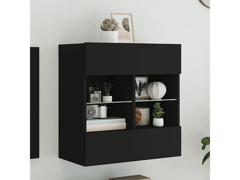 Meuble TV mural avec lumières LED noir 58,5x30x60,5 cm