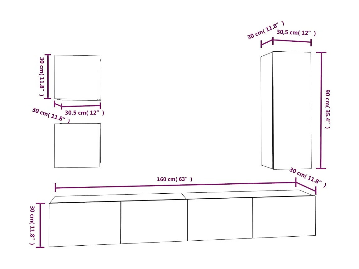 5-delige tv-meubelset Wit Engineered Wood