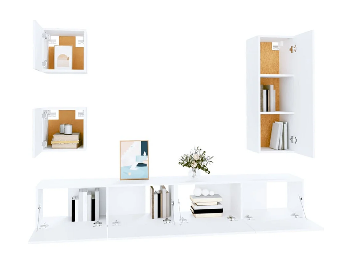 Conjunto de mueble de TV de 5 piezas de madera de ingeniería blanca