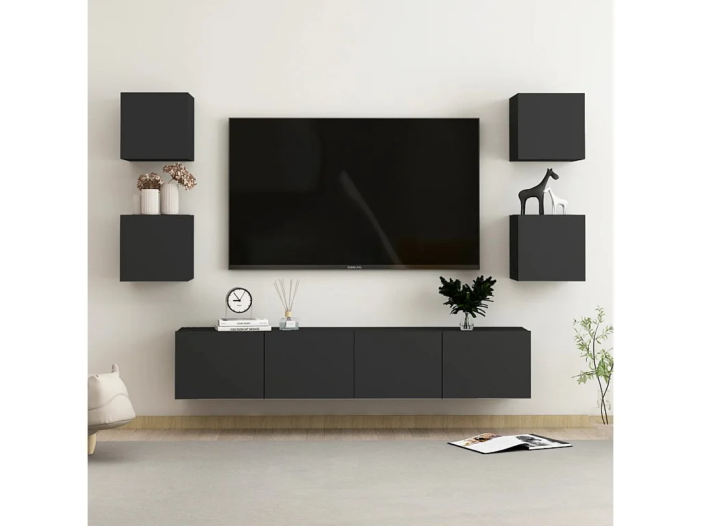 Set di mobili porta TV da 6 pezzi in legno ingegnerizzato nero