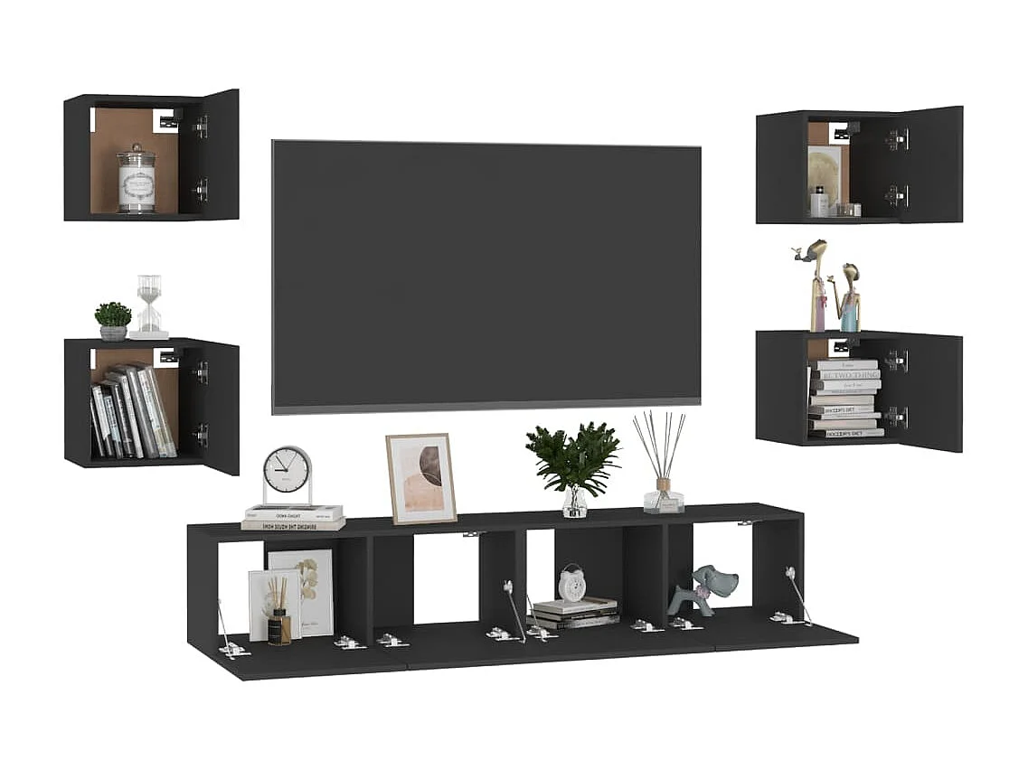 Set di mobili porta TV da 6 pezzi in legno ingegnerizzato nero
