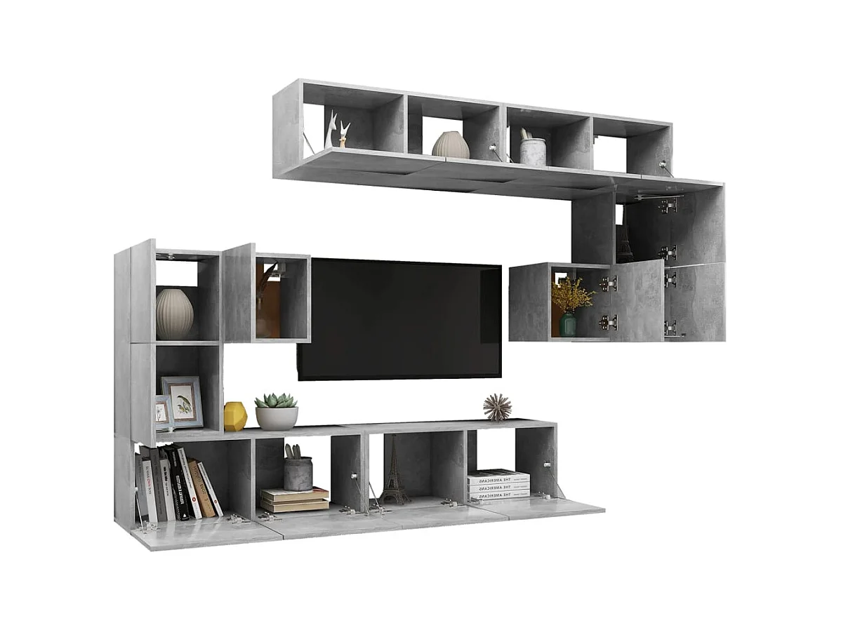 Conjunto de mueble para TV de 8 piezas en madera de ingeniería color gris hormigón