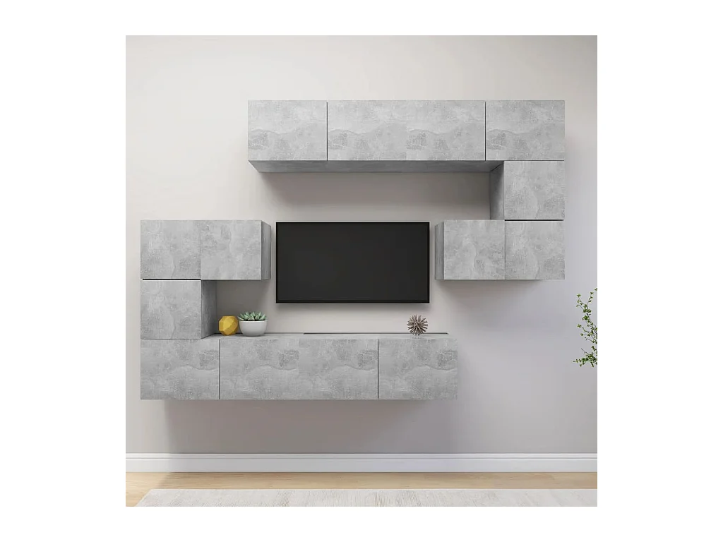 Ensemble de meubles TV 8 pcs Gris béton Bois d'ingénierie