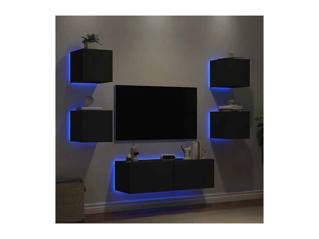 Meuble TV muraux 5 pcs avec lumières LED noir