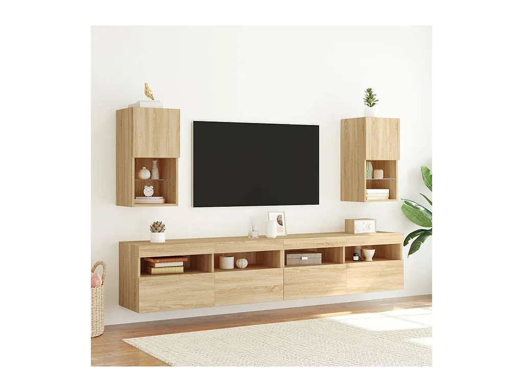 Muebles de TV con luces LED 2 piezas roble sonoma 30,5x30x60 cm