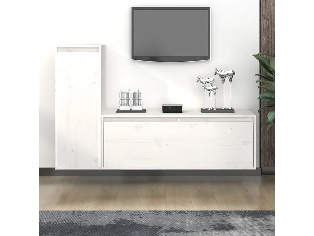 Conjunto de mueble de TV de 2 piezas Blanco Madera maciza de pino