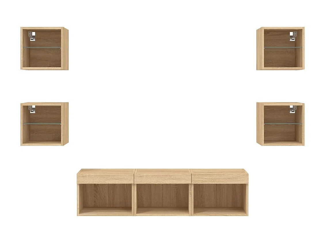 Parete attrezzata per TV LED da 7 pezzi in legno ingegnerizzato Sonoma Oak