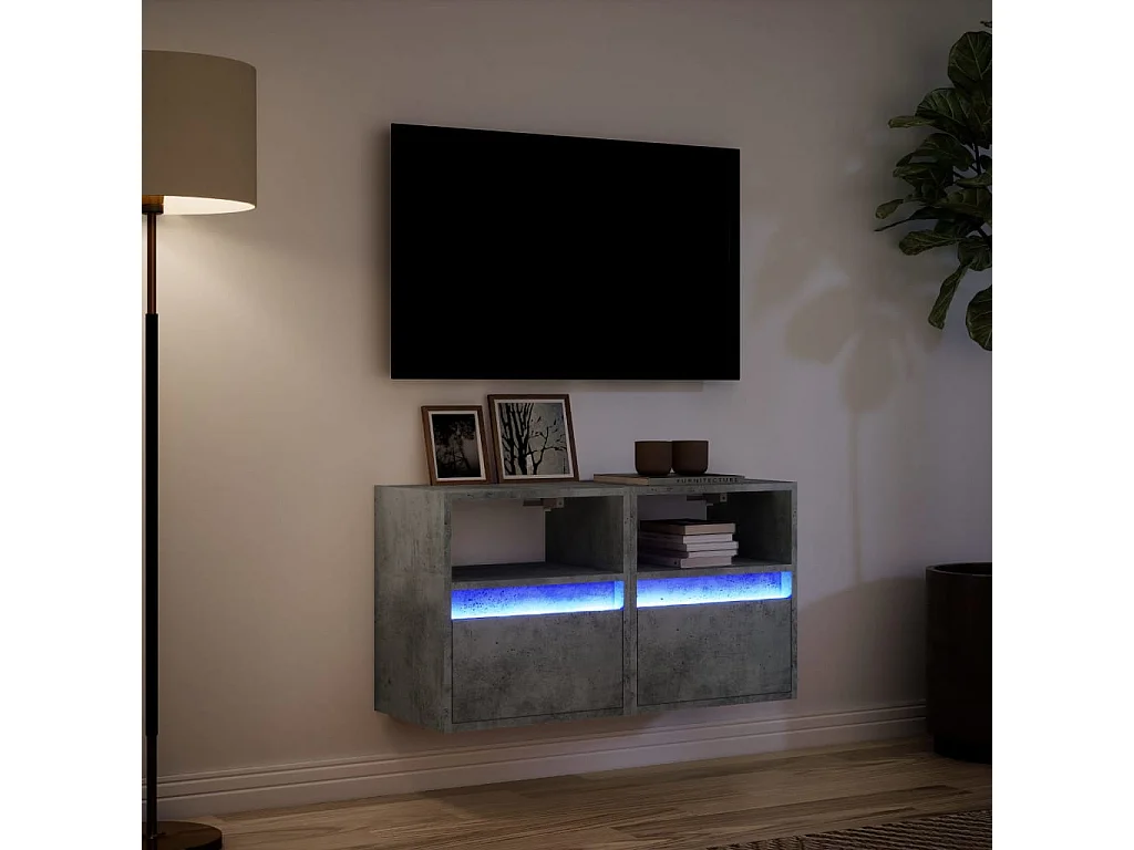 Mobili TV a parete e luci LED 2 pezzi grigio cemento 41x31x45 cm