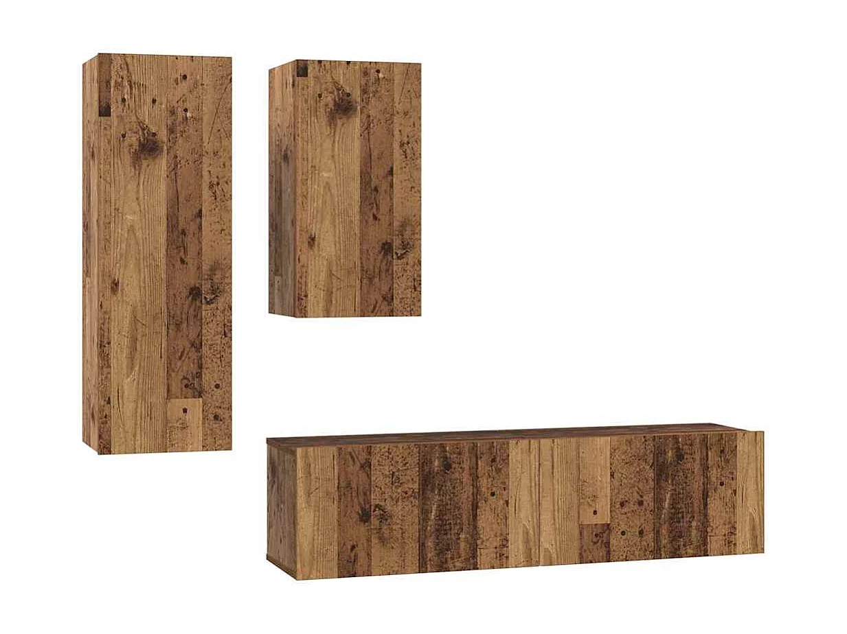 Set di mobili TV da 4 pezzi, legno anticato, 30,5 x 30 x 90 cm