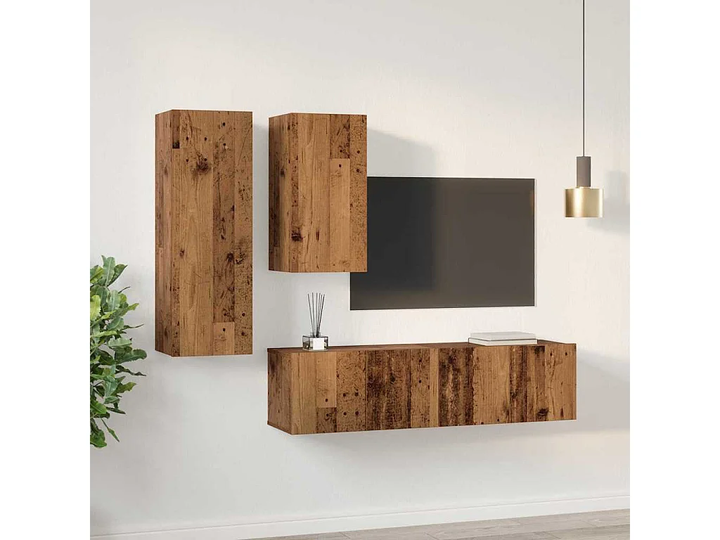 Set di mobili TV da 4 pezzi, legno anticato, 30,5 x 30 x 90 cm