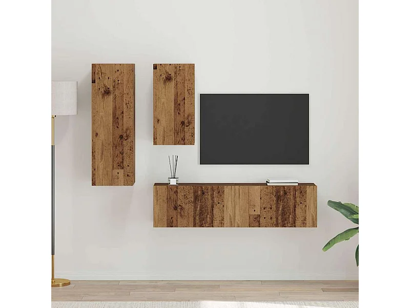 Set di mobili TV da 4 pezzi, legno anticato, 30,5 x 30 x 90 cm