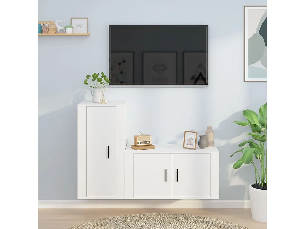 2-delige tv-meubelset Wit bewerkt hout