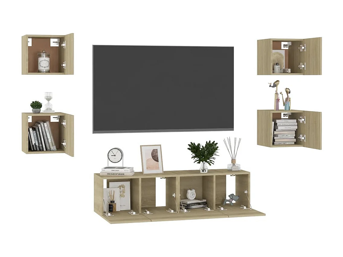 Set di mobili TV da 6 pezzi in legno ingegnerizzato Sonoma Oak