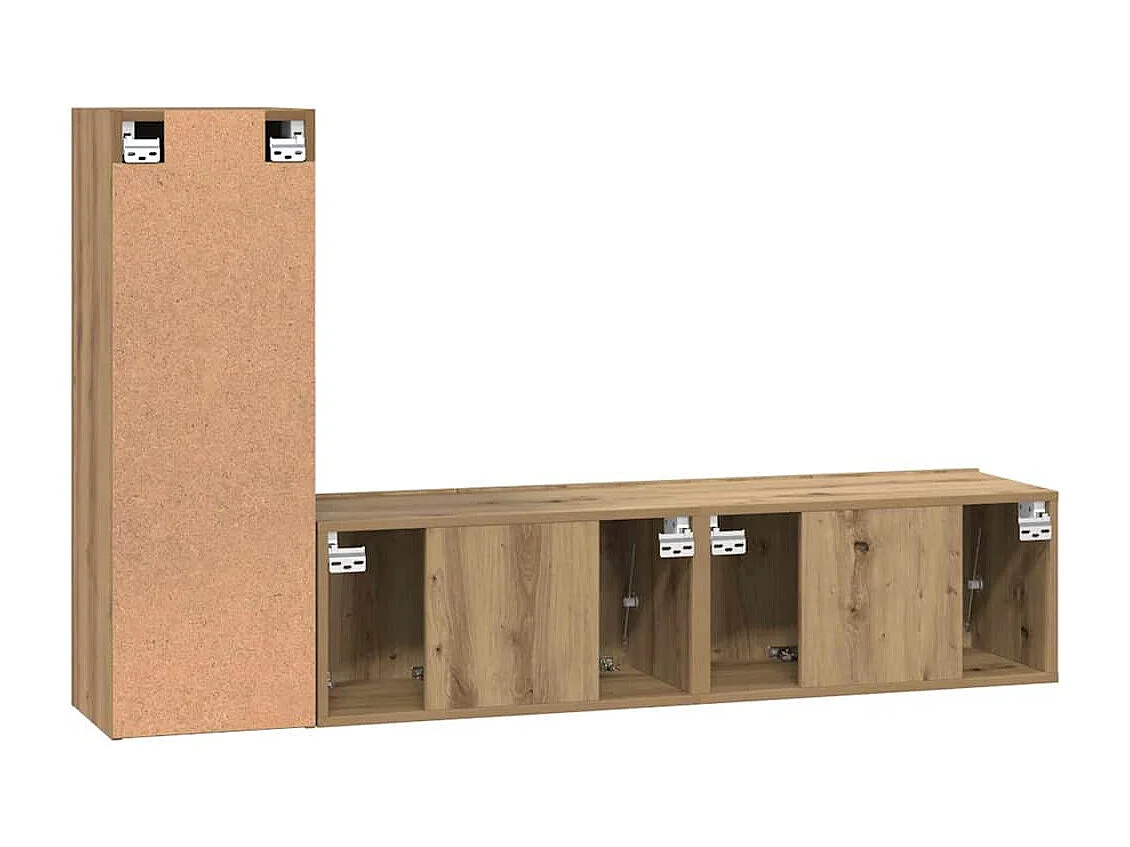 Set di mobili TV da 3 pezzi, rovere lavorato a mano, 60 x 30 x 30 cm