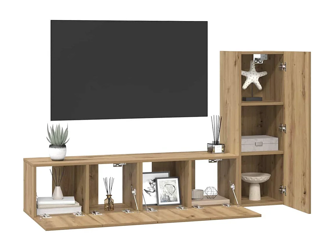 3-teiliges TV-Schrank-Set, handgefertigte Eiche, 60 x 30 x 30 cm
