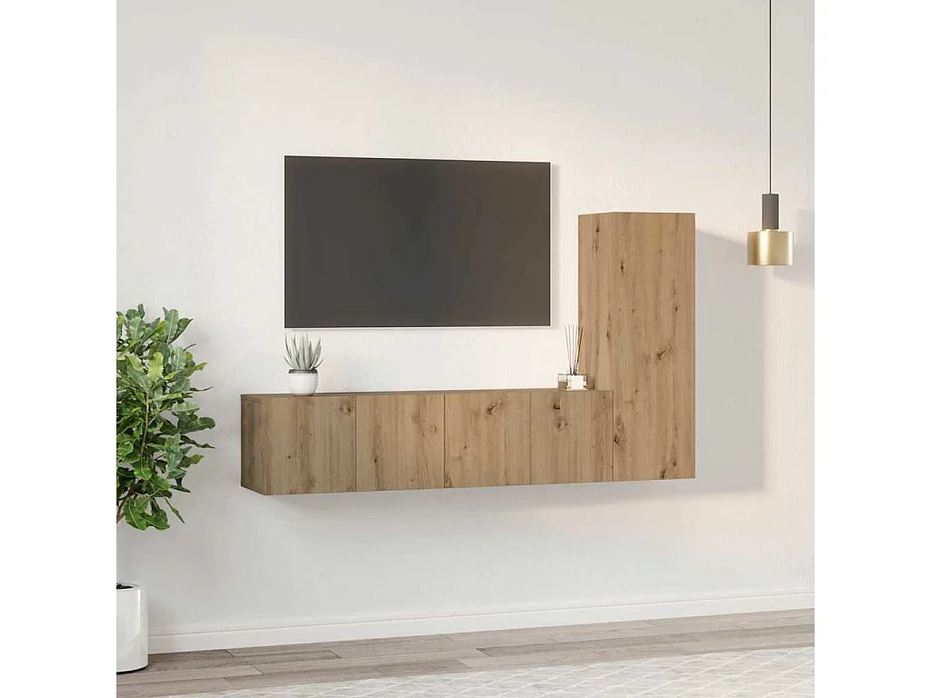 3-teiliges TV-Schrank-Set, handgefertigte Eiche, 60 x 30 x 30 cm