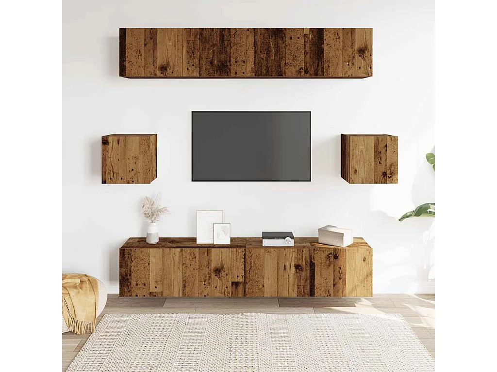 Set di mobili porta TV da parete da 6 pezzi, legno invecchiato, legno ingegnerizzato