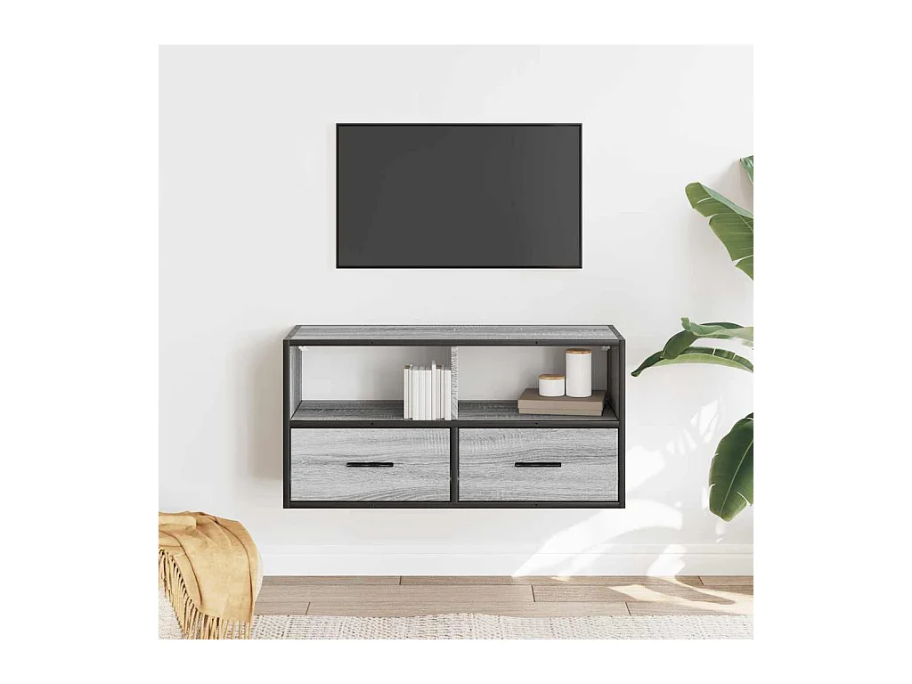Sonoma Grey TV-meubel 80x31x39,5 cm Gemaakt van bewerkt hout en metaal