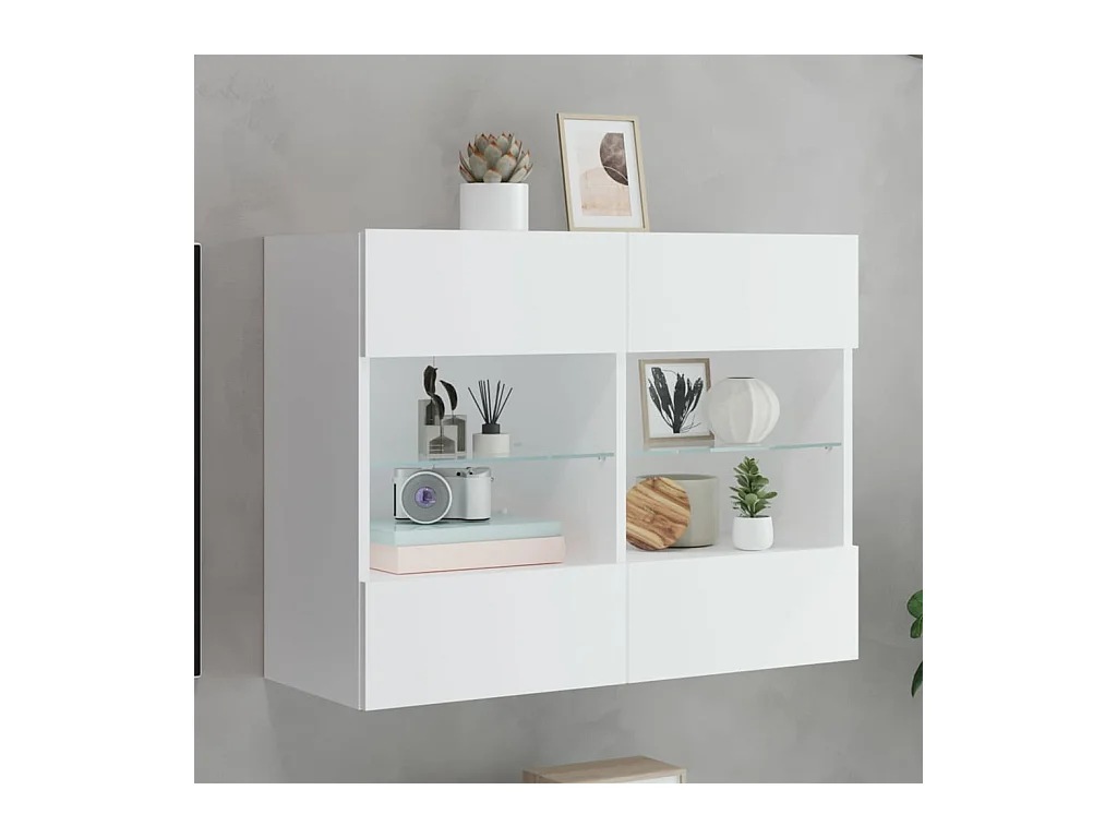 Mueble de TV de pared con luces LED, blanco, 78,5 x 30 x 60,5 cm