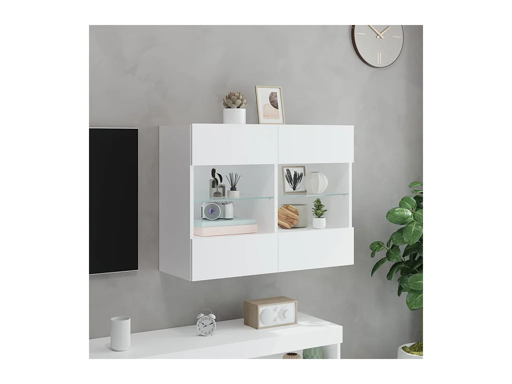 Mueble de TV de pared con luces LED, blanco, 78,5 x 30 x 60,5 cm