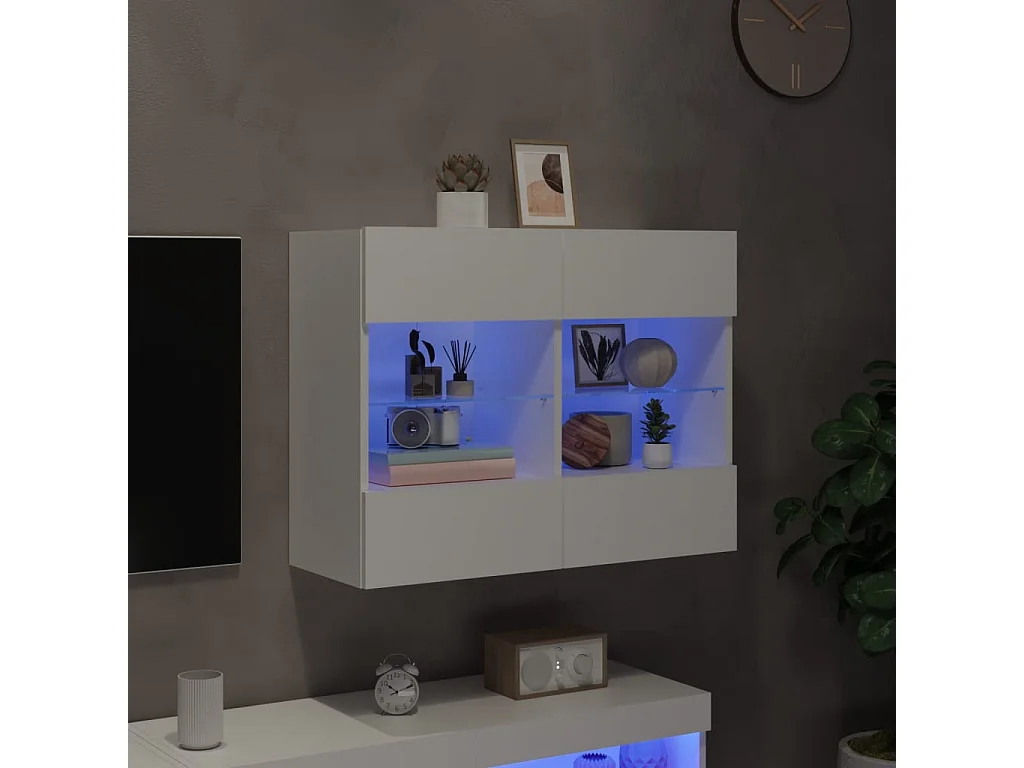 Mobile TV da parete con luci LED, bianco, 78,5 x 30 x 60,5 cm