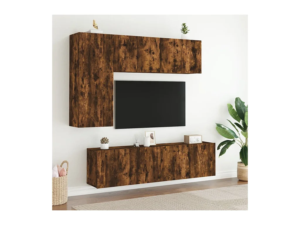 2-delige wandmeubels voor tv, gerookt eikenhout, 60x30x41 cm