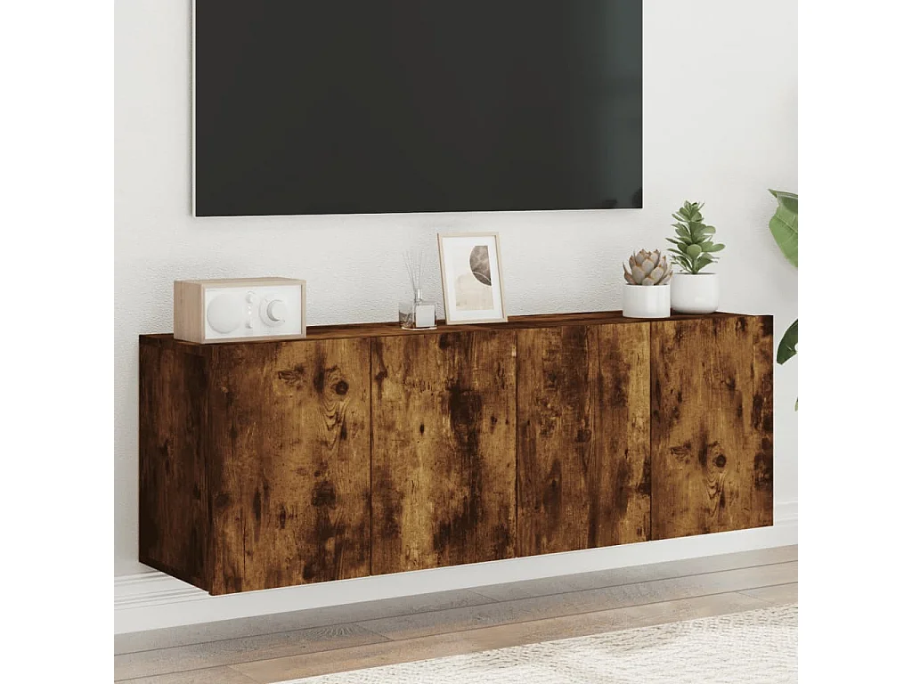 Mobili TV da parete 2 pezzi, rovere affumicato, 60x30x41 cm