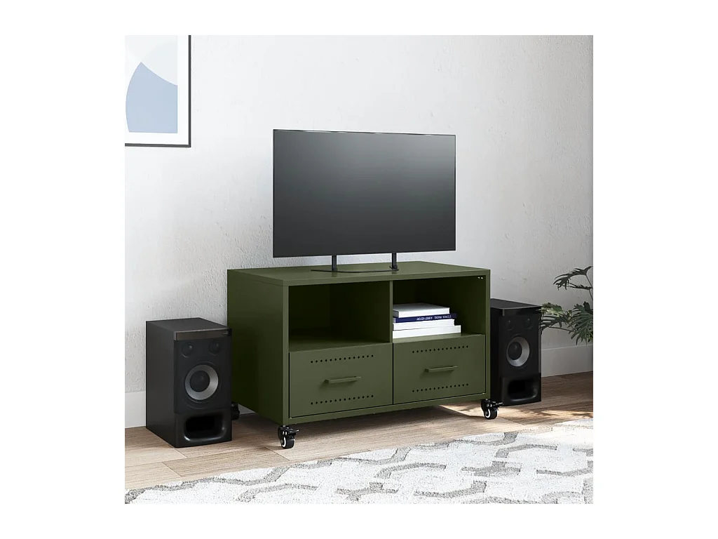 Meuble TV vert olive 68x39x43,5 cm acier