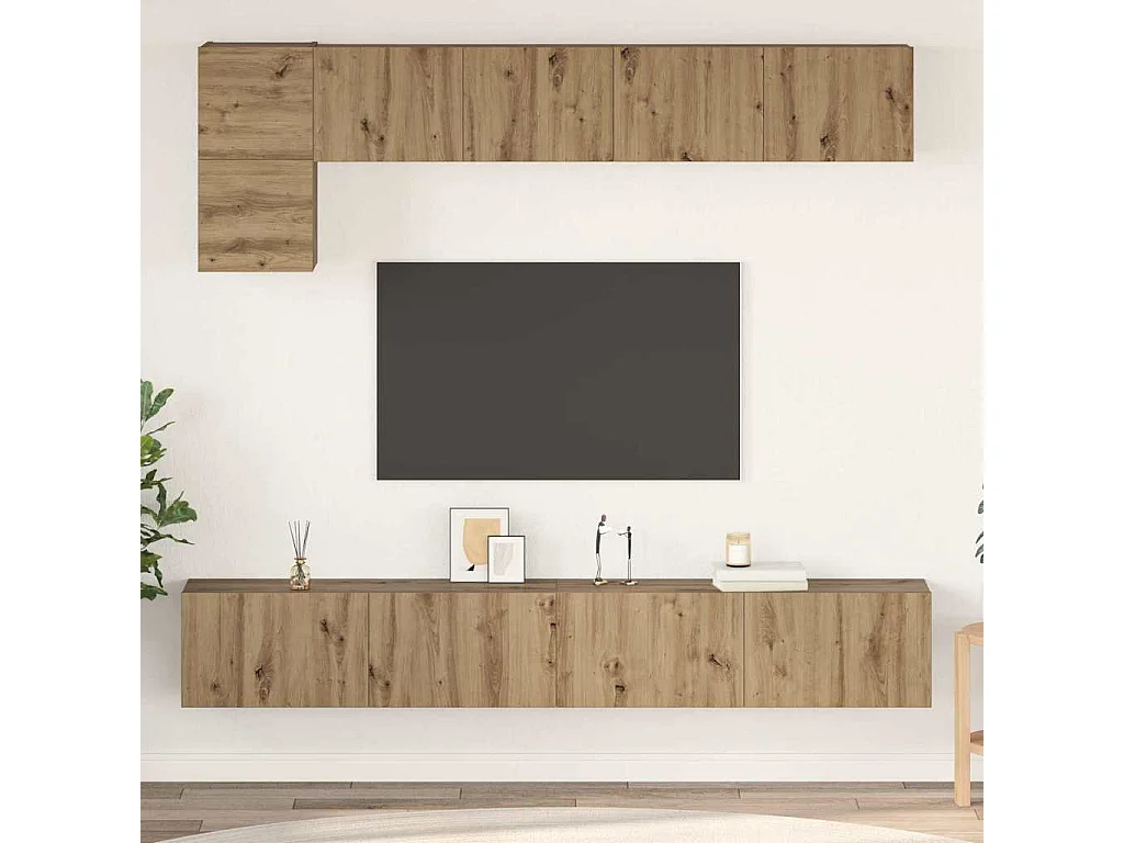 Set di mobili TV da 5 pezzi, rovere lavorato a mano, 100 x 30 x 30 cm