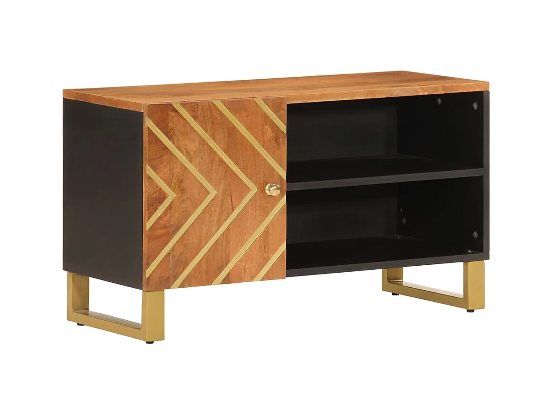 Bruin en zwart tv-meubel 80x31,5x46 cm massief mangohout