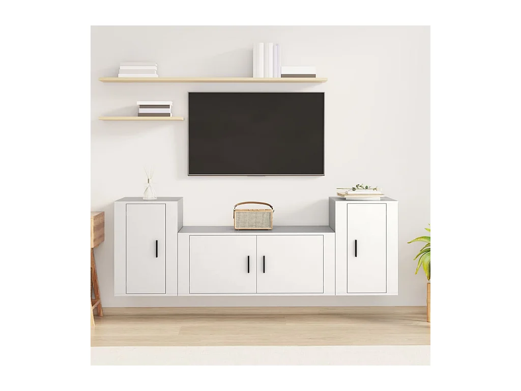 Ensemble de meubles TV 3 pcs Blanc Bois d'ingénierie