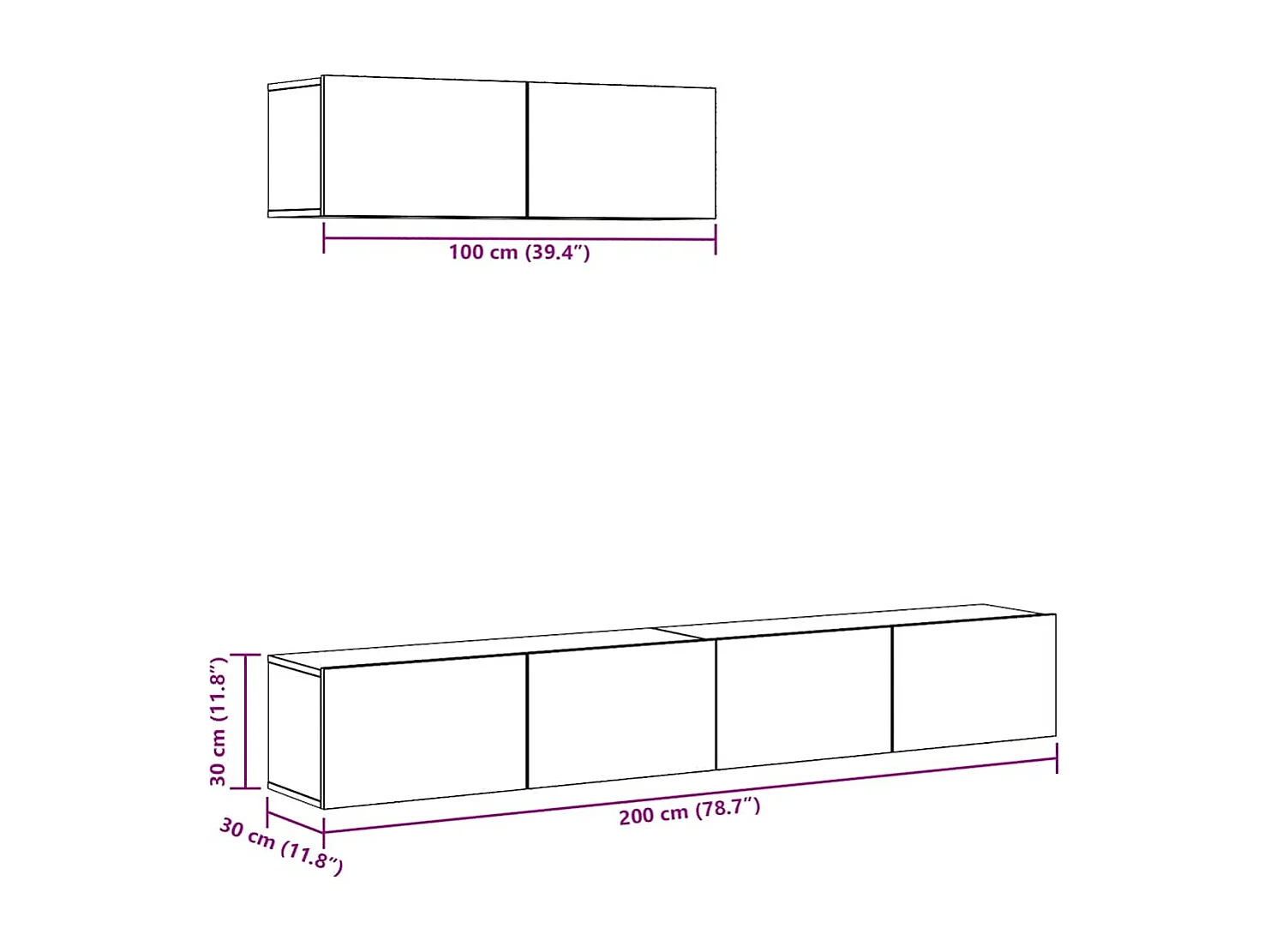 Conjunto de mueble de TV de pared de 3 piezas, madera vieja, madera de ingeniería
