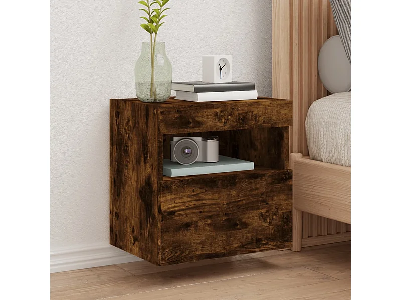 Mobile porta TV a parete con luci LED rovere affumicato 40x30x40 cm