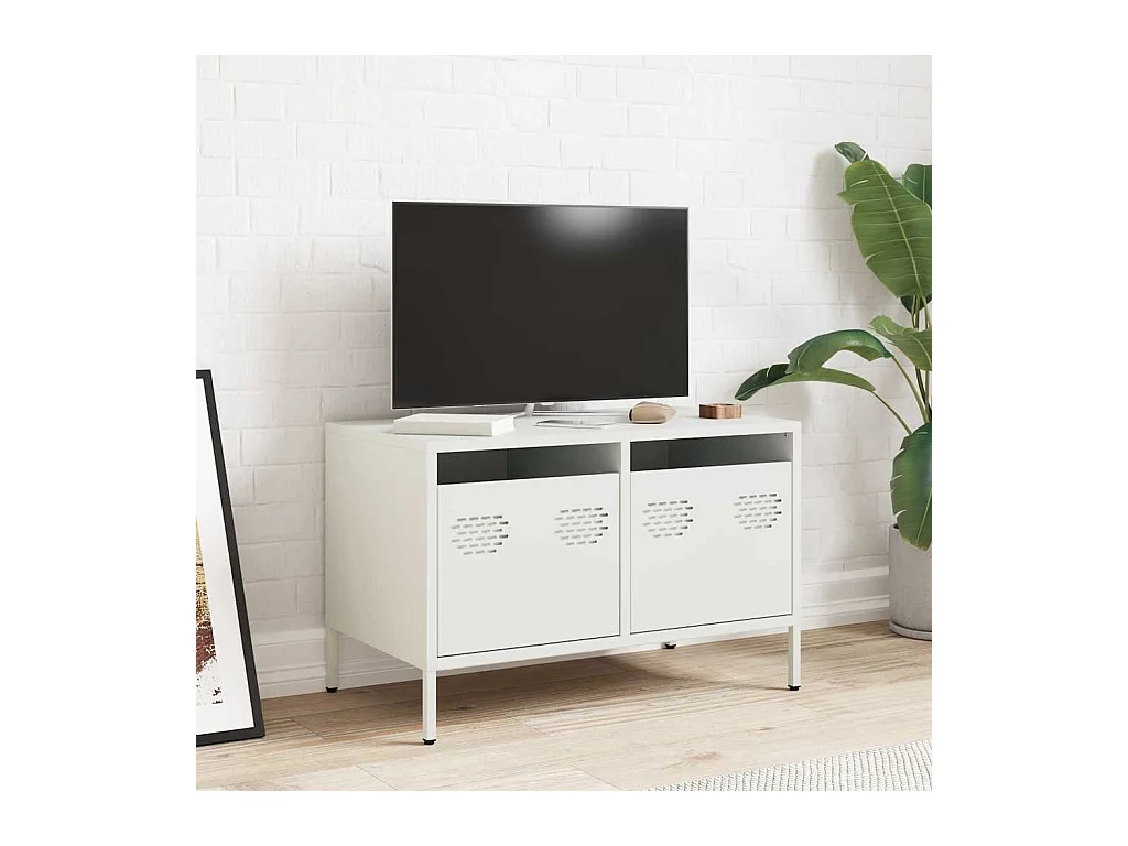 Meuble TV blanc 68x39x43,5 cm acier laminé à froid
