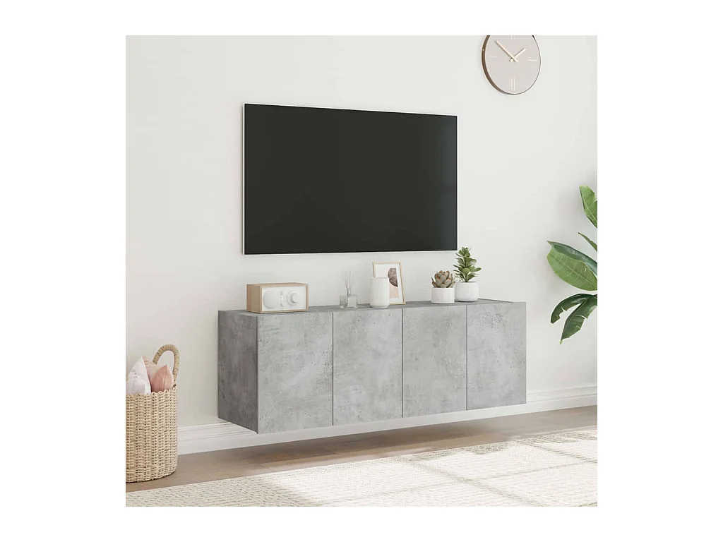 Wandmontierte TV-Schränke und LED-Leuchten 2 Stück Betongrau 60x35x41 cm
