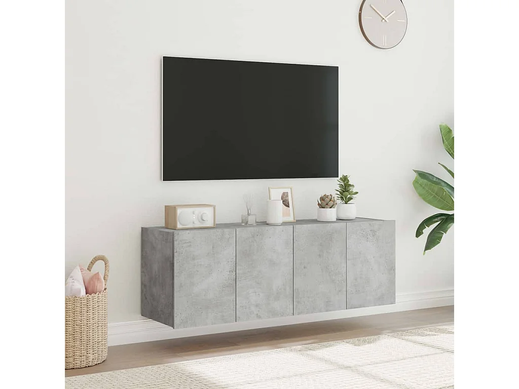 Mobili TV a parete e luci LED 2 pezzi grigio cemento 60x35x41 cm