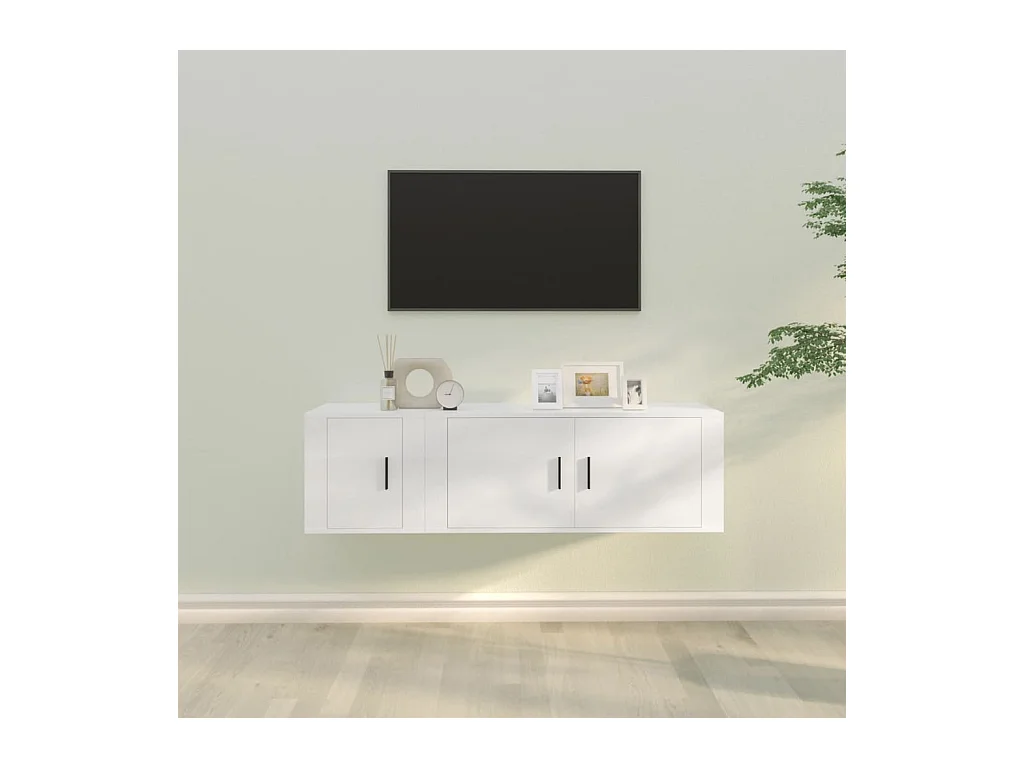 Conjunto de soporte para TV de 2 piezas de madera de ingeniería blanca