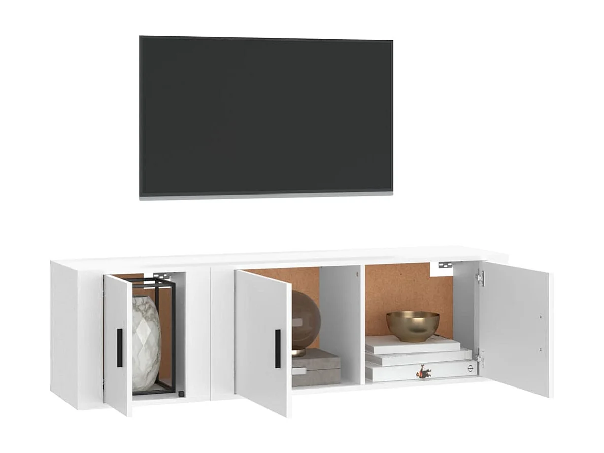 Conjunto de soporte para TV de 2 piezas de madera de ingeniería blanca