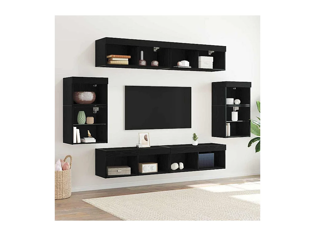 Centre de divertissement 8 pcs Chêne noir 40 x 28.5 x 40 cm