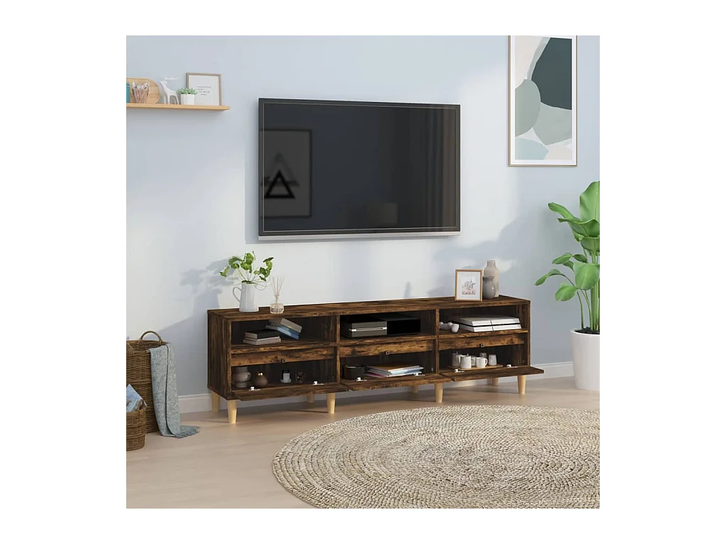 TV-meubel van gerookt eikenhout 150x30x44,5 cm bewerkt hout