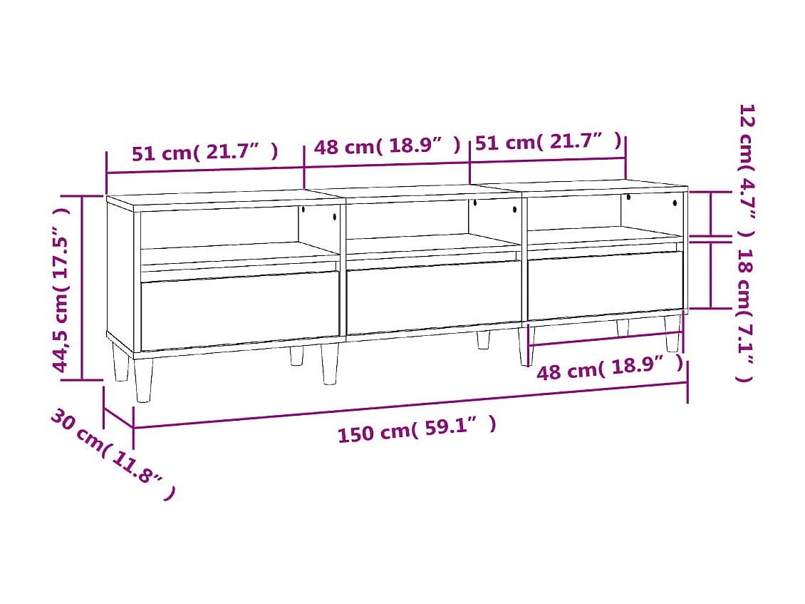 TV-meubel van gerookt eikenhout 150x30x44,5 cm bewerkt hout
