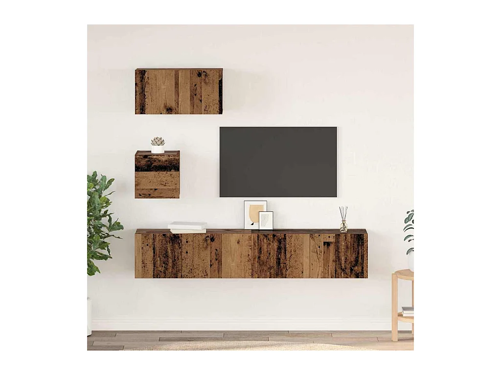 4-delige wandkast voor tv, antiek hout, 80 x 30 x 30,5 cm