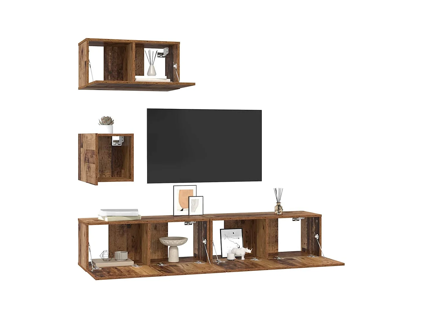 4-delige wandkast voor tv, antiek hout, 80 x 30 x 30,5 cm