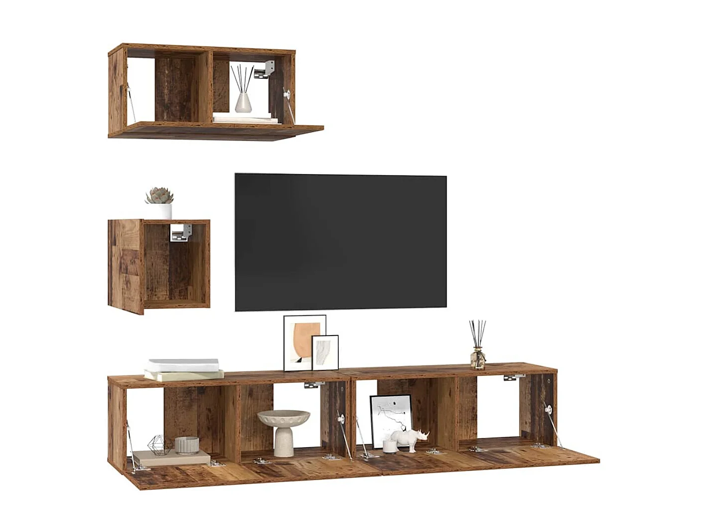 Meuble TV mural 4 pcs Bois ancien 80 x 30 x 30.5 cm
