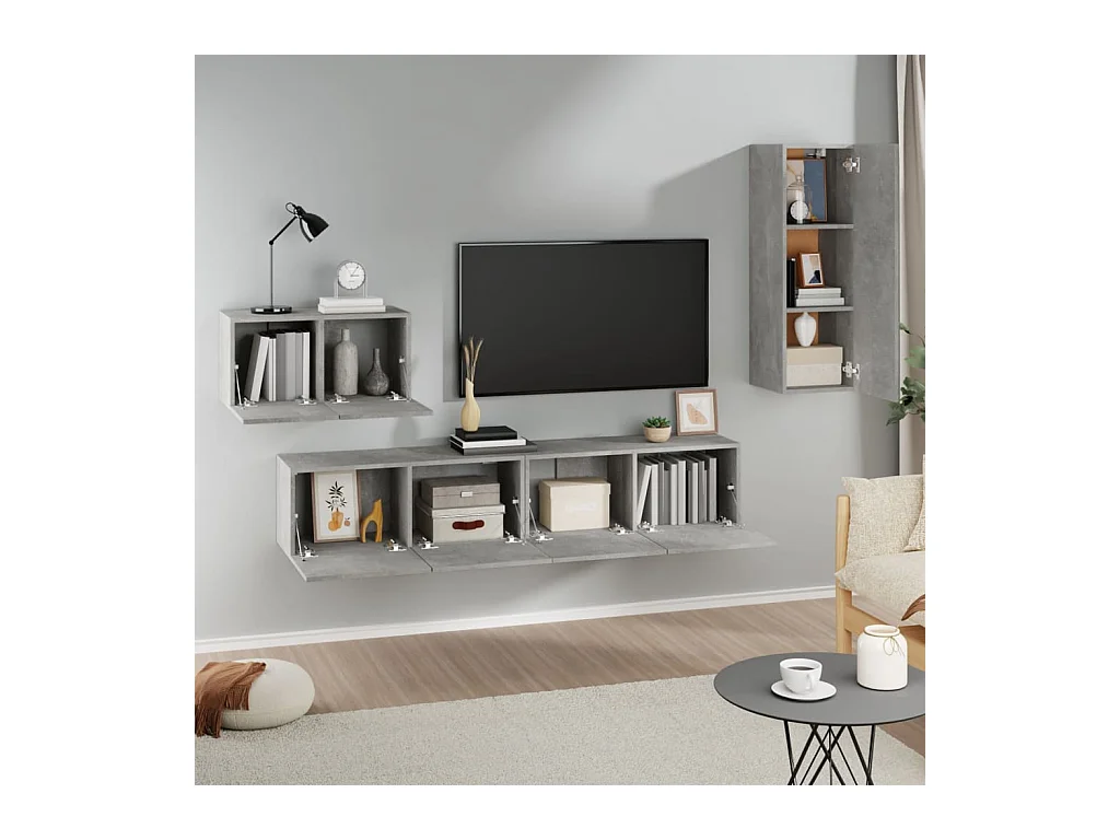 4-delige tv-meubelset Betongrijs Technisch hout