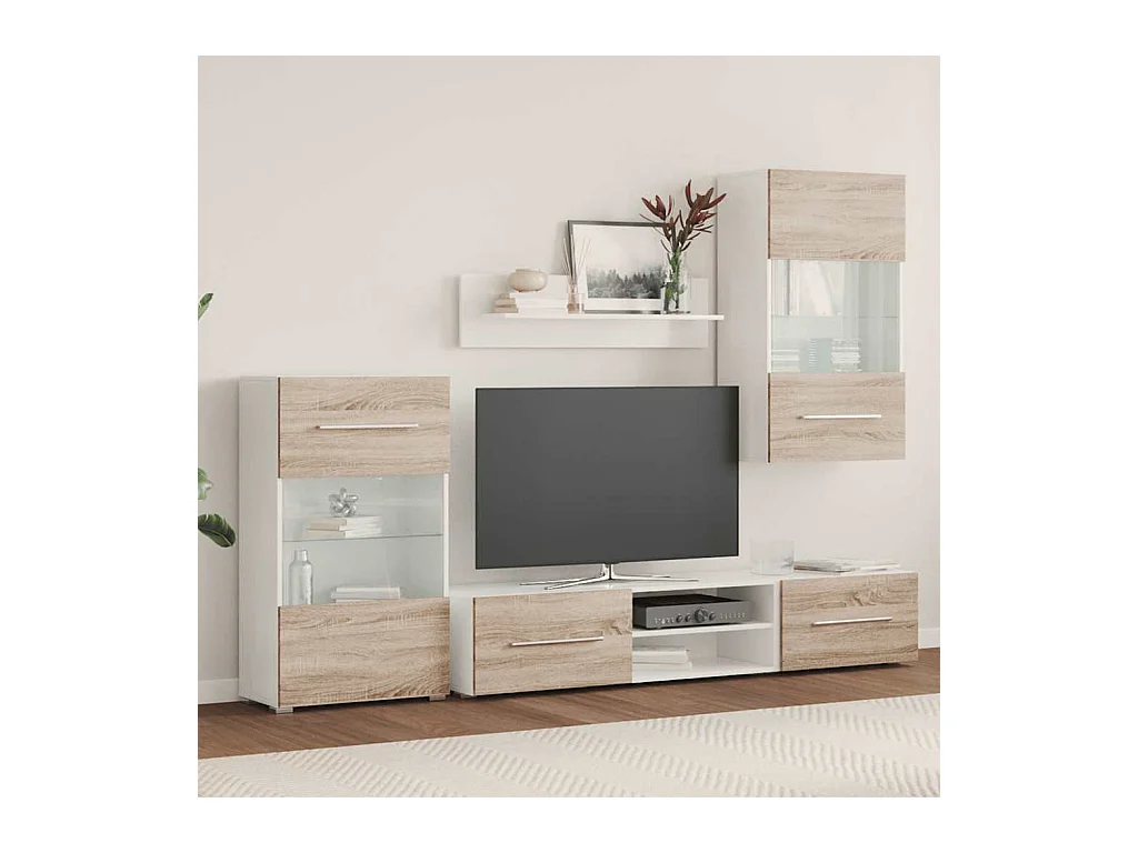 Meubles TV avec lumière LED 5pcs chêne sonoma bois d'ingénierie