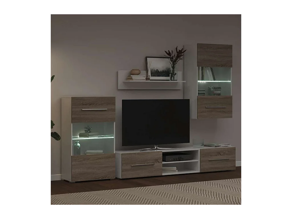 Meubles TV avec lumière LED 5pcs chêne sonoma bois d'ingénierie