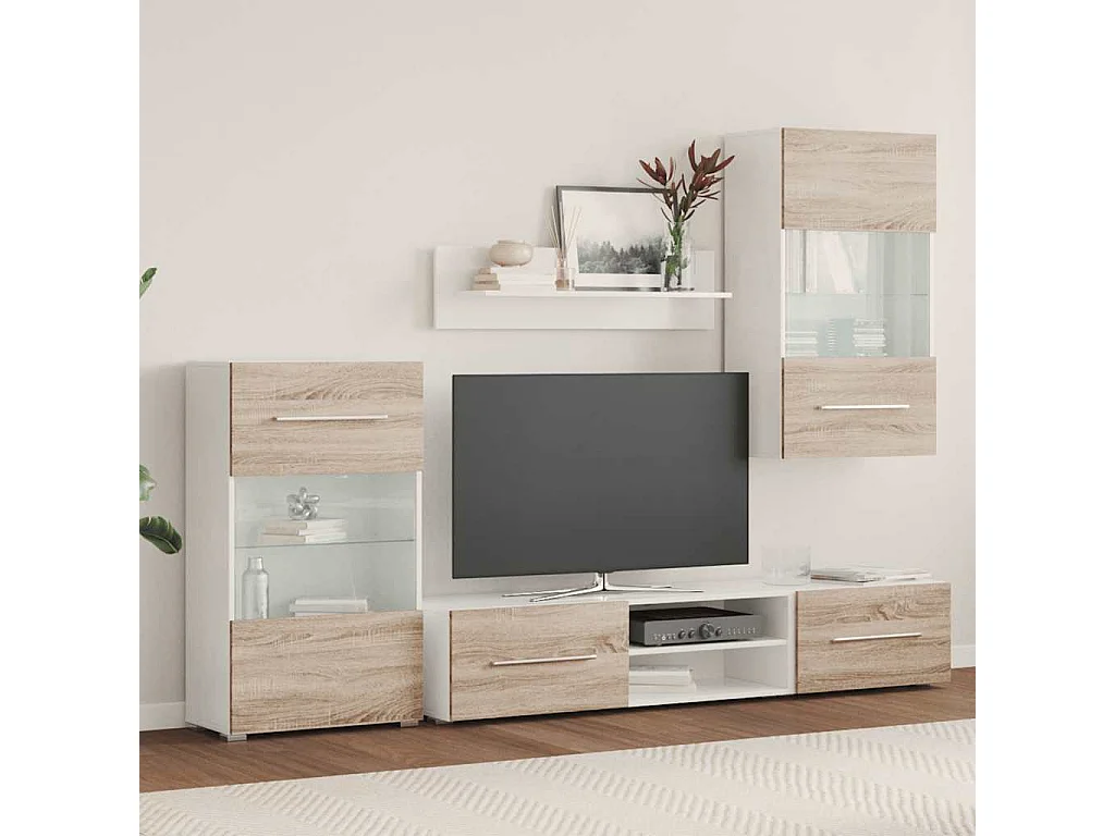 Supporti TV con luce LED 5 pezzi in legno ingegnerizzato Sonoma Oak